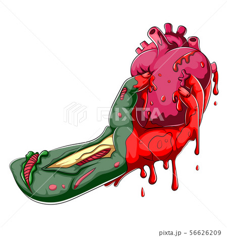Cartoon zombie hand holding human heart 56626209