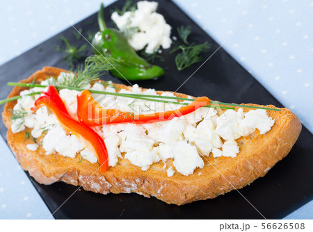 Bruschetta with fresh cheese and pepper Bruschetta with fresh cheese and pepper 56626508