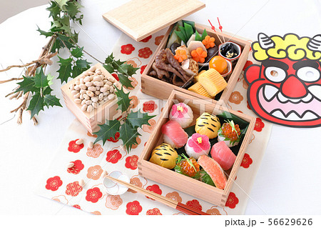 節分　手まり寿司とすき焼きのお弁当 56629626