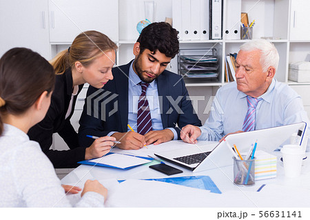 Employees are writing financial reports 56631141