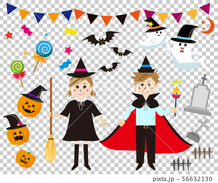 ハロウィン おばけ 幽霊 ゴースト 祭り 帽子 星 かわいい キャンディ 飴 南瓜 男の子 女の子 のイラスト素材