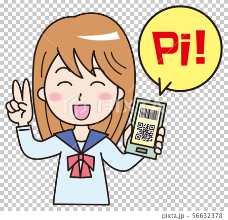スマホ決済　イラスト　女子高生 56632378