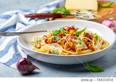 Linguine with fried wild chanterelles. 56633858