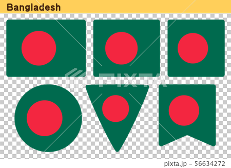 バングラデシュの国旗 6個の形のアイコンデザインのイラスト素材