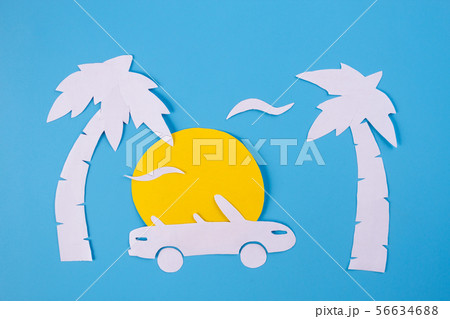 Paper art of cabriolet car on beach 56634688