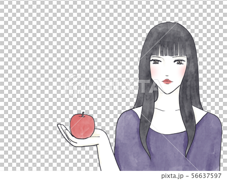 Woman with apple watercolor material 56637597