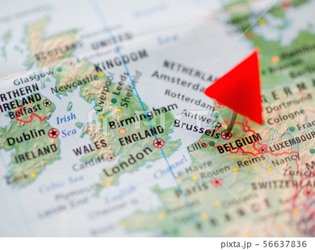 World map with focus on Kingdom of Belgium.  56637836