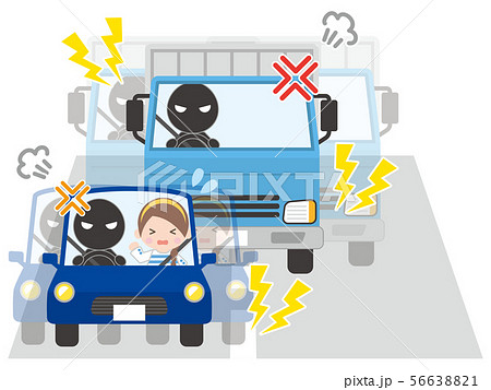 互いにあおり運転をするトラックと乗用車02のイラスト素材