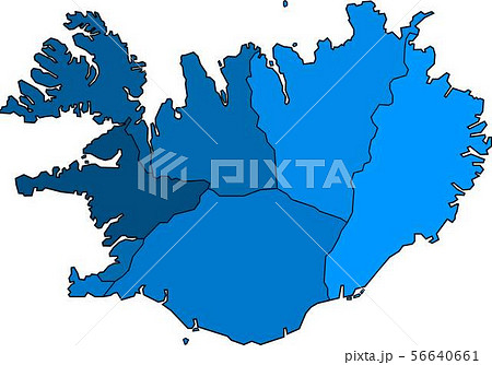 Blue outline Iceland map on white background. 56640661