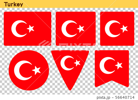 トルコの国旗 6個の形のアイコンデザインのイラスト素材