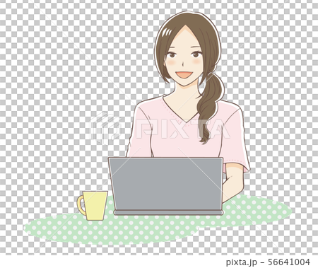 A woman operating a laptop computer - Stock Illustration [56641004] - PIXTA