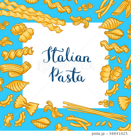 Vector cartoon colored pasta types background with white square with place for text Vector cartoon colored pasta types background with white square with place for text 56641025