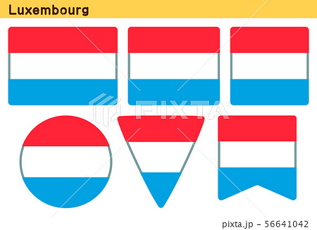 ルクセンブルクの国旗 6個の形のアイコンデザインのイラスト素材