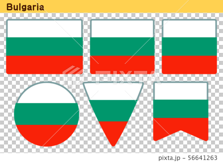 ブルガリアの国旗 6個の形のアイコンデザインのイラスト素材