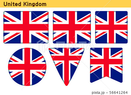 イギリスの国旗 6個の形のアイコンデザインのイラスト素材