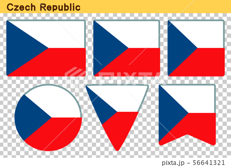 チェコの国旗 6個の形のアイコンデザインのイラスト素材