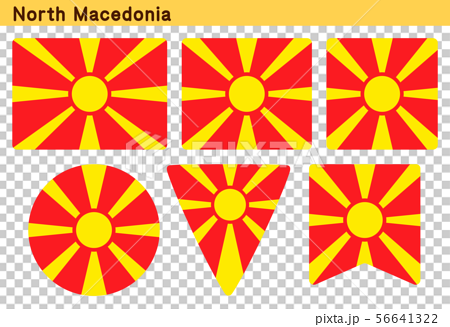 北マケドニア共和国の国旗 6個の形のアイコンデザインのイラスト素材