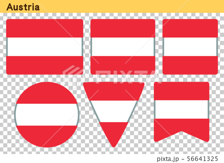 オーストリアの国旗 6個の形のアイコンデザインのイラスト素材