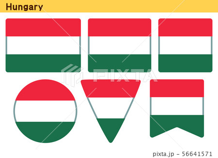 ハンガリーの国旗 6個の形のアイコンデザインのイラスト素材