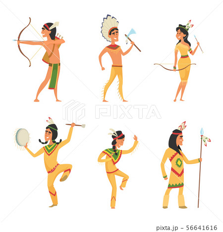 Set characters in cartoon style. Traditional American indians 56641616
