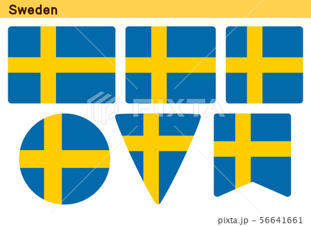 スウェーデンの国旗 6個の形のアイコンデザインのイラスト素材