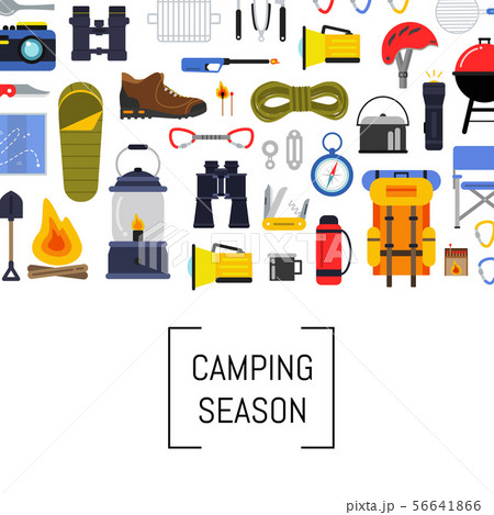 Vector flat style camping elements background illustration Vector flat style camping elements background illustration 56641866