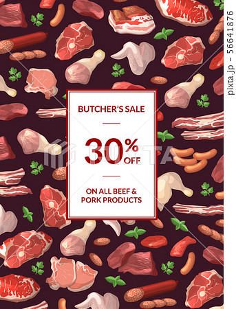 Vector cartoon meat elements sale poster 56641876