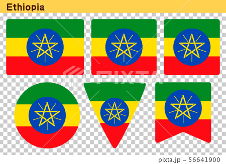 エチオピアの国旗 6個の形のアイコンデザインのイラスト素材