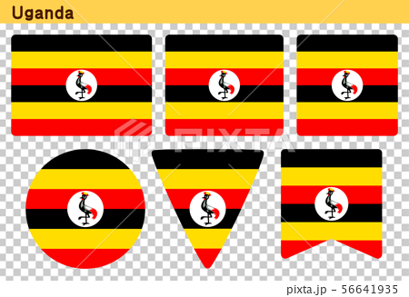 ウガンダの国旗 6個の形のアイコンデザインのイラスト素材