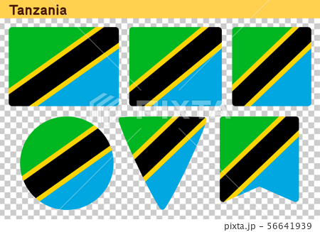タンザニアの国旗 6個の形のアイコンデザインのイラスト素材