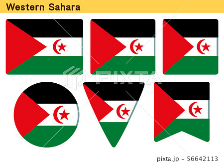 西サハラの国旗 6個の形のアイコンデザインのイラスト素材
