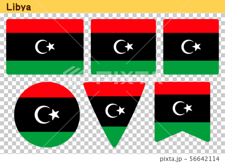 リビアの国旗 6個の形のアイコンデザインのイラスト素材