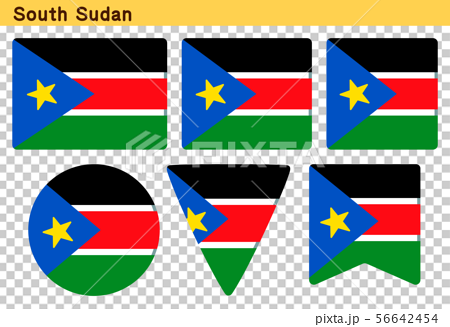 南スーダンの国旗 6個の形のアイコンデザインのイラスト素材