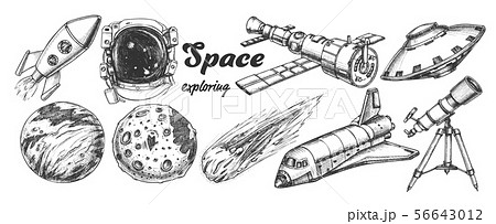 Collection Of Space Exploring Elements Set Vectorのイラスト素材