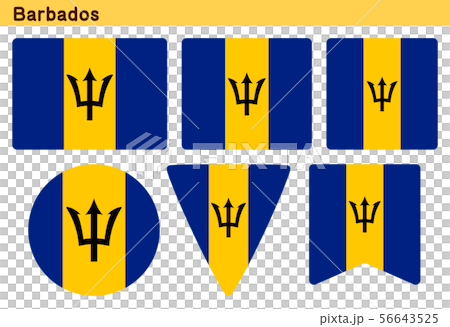 バルバドスの国旗 6個の形のアイコンデザインのイラスト素材