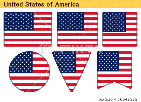 アメリカの国旗 6個の形のアイコンデザインのイラスト素材