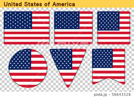 アメリカの国旗 6個の形のアイコンデザインのイラスト素材