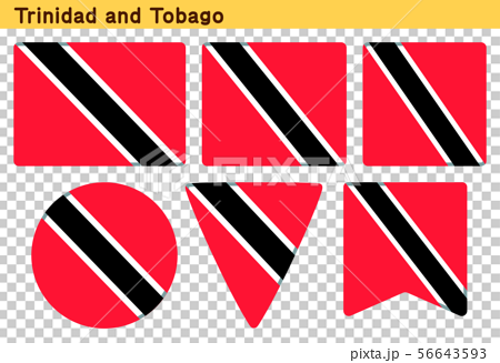 トリニダード トバゴの国旗 6個の形のアイコンデザインのイラスト素材