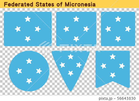 ミクロネシア連邦の国旗 6個の形のアイコンデザインのイラスト素材