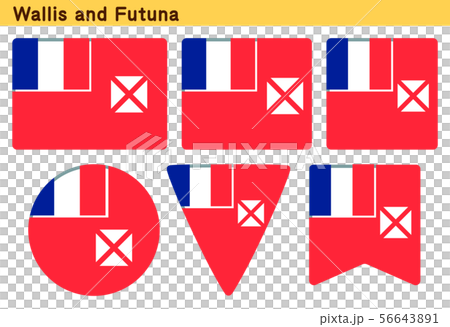 ウォリス フツナ諸島の旗 6個の形のアイコンデザインのイラスト素材