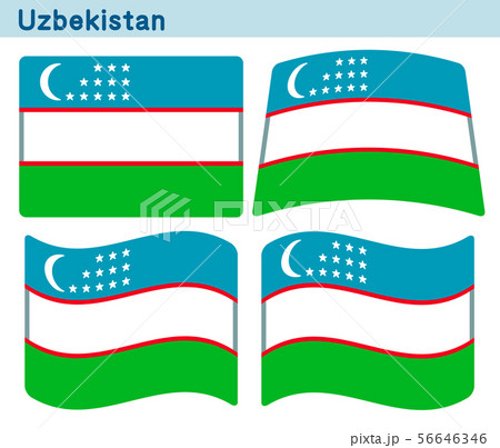 ウズベキスタンの国旗 4個の形のアイコンデザインのイラスト素材