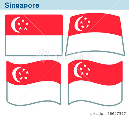 シンガポールの国旗 4個の形のアイコンデザインのイラスト素材