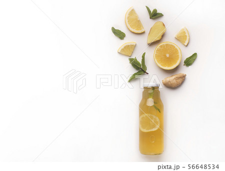 Summer detox lemonade with composition of components 56648534