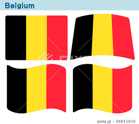 ベルギーの国旗 4個の形のアイコンデザインのイラスト素材
