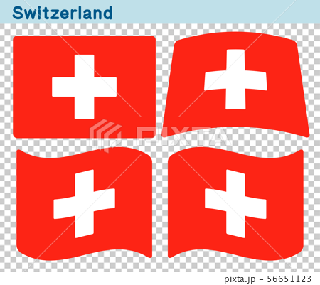スイスの国旗 4個の形のアイコンデザインのイラスト素材