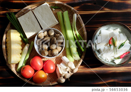 Top view ingredient food for vegetarian meal 56653036