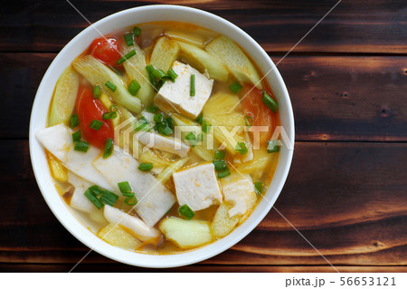 vegetables soup, tomato, pineapple, bamboo, tofu vegetables soup, tomato, pineapple, bamboo, tofu 56653121