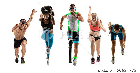 Creative collage of runners or joggers on white background Creative collage of runners or joggers on white background 56654775