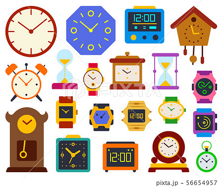 Watch alarm clock timer flat color vector set 56654957