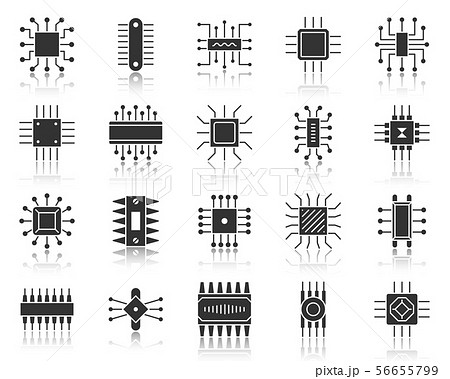 Microchip pc cpu processor black icon vector set 56655799